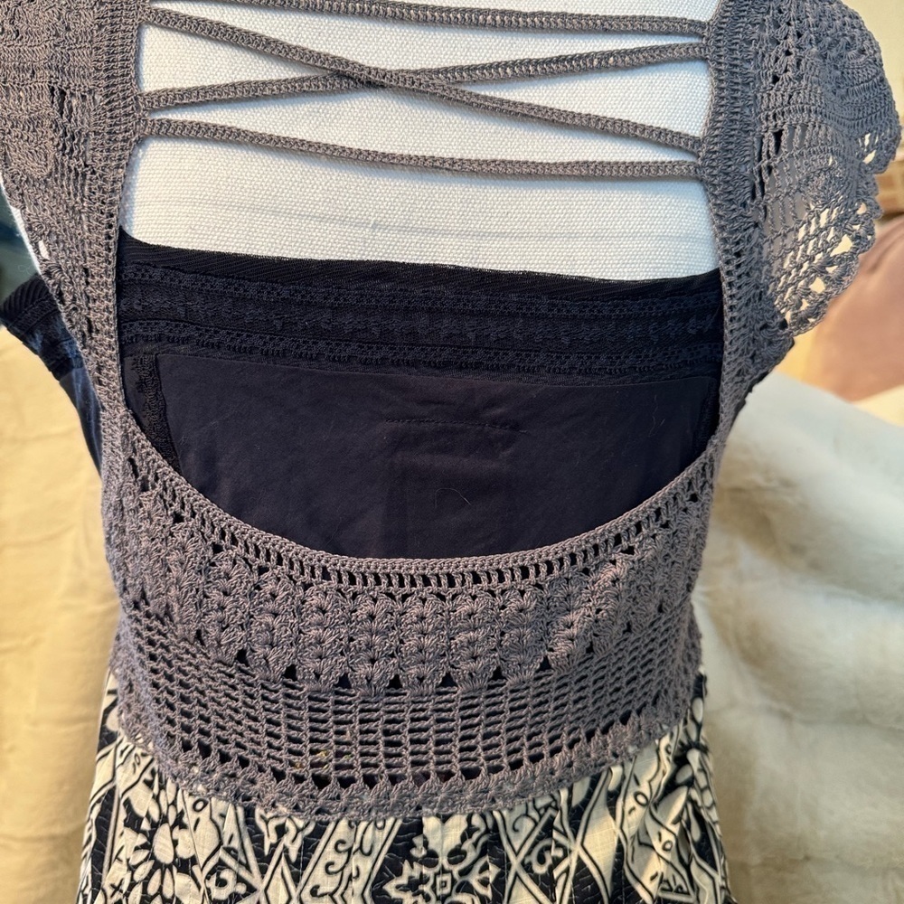 Free People 2 piece Sundress Silk Slip. Crochet top and back. Size 8. Blue Lace - Picture 8 of 14